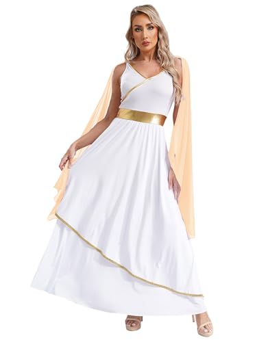 Aislor Damen Griechische Göttin Kostüm Antike Römische Toga Kleid Mit Chiffon Tuch Göttinnen Kostüm Halloween Karneval Kostüm Party Sekt S von Aislor