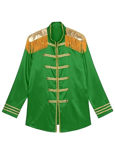 Aislor Damen Halloween Zirkus Kostüm Langarm Satin Frack Jacke Mantel Smoking Anzug Jacke Ringmaster Kostüm Zirkus Dompteur Kostüm Fasching Kostüm Grün XXL von Aislor