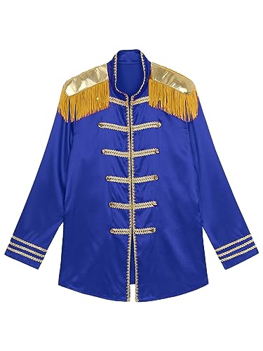 Aislor Damen Halloween Zirkus Kostüm Langarm Satin Frack Jacke Mantel Smoking Anzug Jacke Ringmaster Kostüm Zirkus Dompteur Kostüm Fasching Kostüm Königsblau 3XL von Aislor