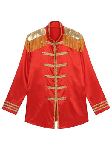 Aislor Damen Halloween Zirkus Kostüm Langarm Satin Frack Jacke Mantel Smoking Anzug Jacke Ringmaster Kostüm Zirkus Dompteur Kostüm Fasching Kostüm Rot XL von Aislor