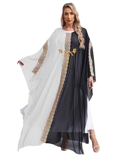 Aislor Damen Muslimische Kleidung Gebetskleidung Chiffon Robe Lange Kleid Khimar Kaftan Kleid Islamischer Afghanisch Dubai Türkei Gebetskleid Cover up Weiß Schwarz Einheitsgröße von Aislor