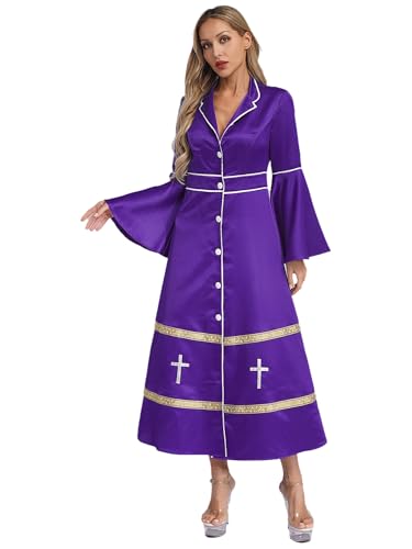 Aislor Damen Römisch Katholische Kirche Priest Robe Minister Kostüm Halloween Cosplay Fasching Karneval Clubwear Violett L von Aislor