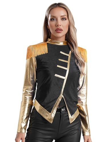 Aislor Damen Zirkus Kostüm Langarm Zirkus Jacke Fransen im Schulter Sweatjacke Gothic Top Shirt Oberteil Halloween Karneval Fasching Kostüm Schwarz L von Aislor