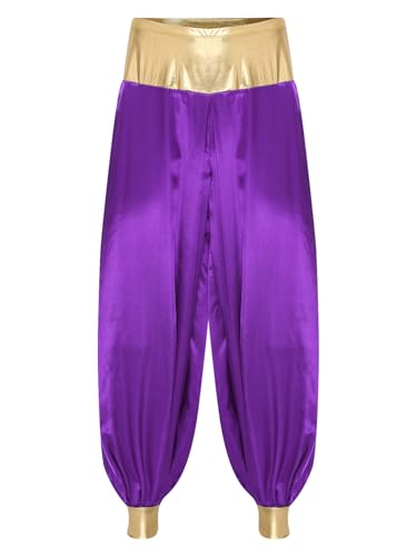 Aislor Herren Aladin Kostüm Hose Lang Metallic Haremshose Pumphose Hippie Hose Lantern Hose Arabischer Verkleidung Fasching Kostüm Violett XL von Aislor