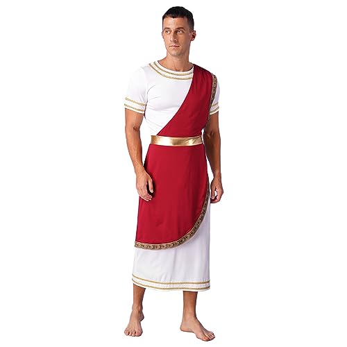 Aislor Herren Griechischer Gott Kostüm Römischer Gott Toga mit Schal Gürtel Kostüm Zeus für Erwachsene Halloween Kostüm Karneval Mottopartys Burgundy XXL von Aislor