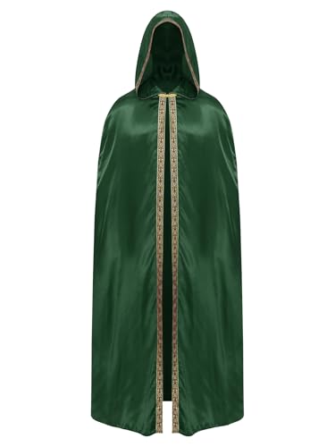 Aislor Herren Halloween Umhang mit Kapuzen Renaissance Kapuzenmantel Langer Mantel Mittelalter Cape Robe Vampir Steampunk Umhang Mittelalter Kostüm Grün 3XL von Aislor