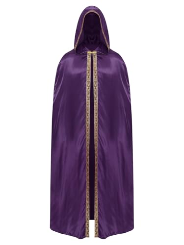 Aislor Herren Halloween Umhang mit Kapuzen Renaissance Kapuzenmantel Langer Mantel Mittelalter Cape Robe Vampir Steampunk Umhang Mittelalter Kostüm Lila L von Aislor