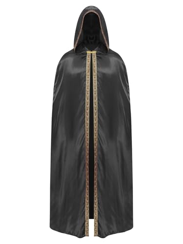 Aislor Herren Halloween Umhang mit Kapuzen Renaissance Kapuzenmantel Langer Mantel Mittelalter Cape Robe Vampir Steampunk Umhang Mittelalter Kostüm Schwarz L von Aislor