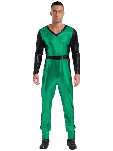 Aislor Herren PU Leder Bodysuit Metallic Jumpsuit Ganzkörperanzug Baseball Kostüm Baseball Spieler Overall American Football Kostüm Fasching Kostüm Grün 3XL von Aislor