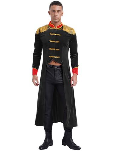 Aislor Herren Zirkus Kostüm Vintage Mantel Ringmaster Kostüm Dompteur Frack Jacke Langarm Showman Halloween Karneval Kostüme Schwarz XXL von Aislor