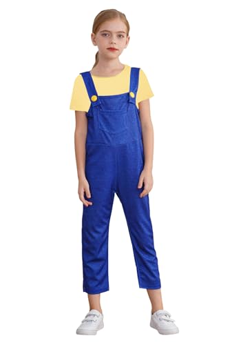 Aislor Kinder Gelbes Kostüm Set Cartoon Kostüm Blue Overall Mit Cop Top Film Kostüm Karneval Kostüm Cosplay Mottopartys Gelb 110-116 von Aislor