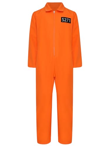 Aislor Kinder Mädchen Gefängnis Kostüm Häftling Cosplay Uniform Orange Gefangener Jumpsuit Bodysuit Overall Halloween Kostüm Faschingskostüme Orange 170-176 von Aislor