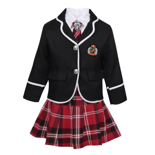 Aislor Mädchen Schulmädchen Kostüm JK Schuluniform Hemd + Krawatte + Rock + Blazer 4Tlg Japan Anime Schule Cosplay Outfits Faschingskostüme Mottoparty Schwarz 140-152 von Aislor