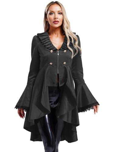 Aislor Mittelalter Kleidung Damen Steampunk Frack Jacke Viktorianisch Jacke Mantel Lang Barock Jacke Renaissance Halloween Kostüm Karneval Party Schwarz M von Aislor