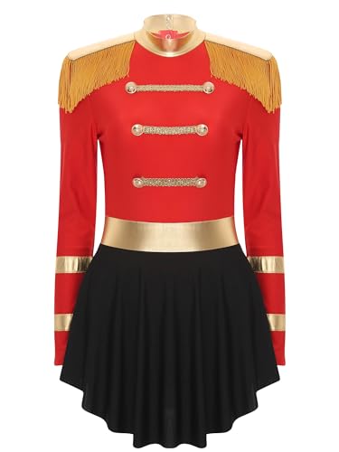 Aislor Zirkusdirektor Kostüm Damen Langarm Body mit Mini Rock Ringmaster Kostüm Fransen Zirkus Kleid Showmann Uniform Karnevalskostüm Rot M von Aislor