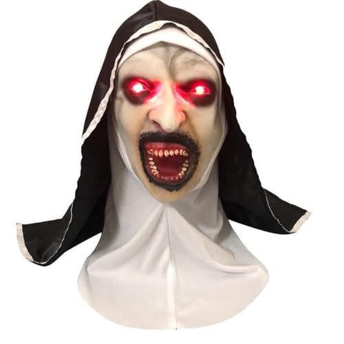Aisstoye Gruselige Nonne Maske Halloween Latex Voller Kopf Gruselige Nonne Maske Cosplay Kostüm Maske Halloween Kostüm Party (With LED, C) von Aisstoye
