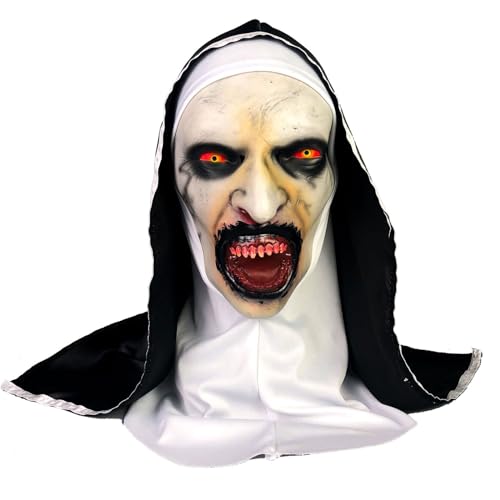 Aisstoye Nonne Maske Halloween Latex Scary Nonne Maske Horror Full Head Maske mit Kopftuch für Halloween Cosplay Maske Party ﻿ (Without LED, A) von Aisstoye