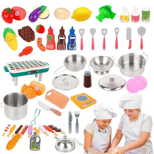 Küchengeräte für Kinder,Küchengeräte für Kleinkinder,Spielküchenzubehör - 52-teiliges Küchenspielspielzeug, Kinderküchenspielset, Küchenspielzeugset für und Mädchen von Aisyrain