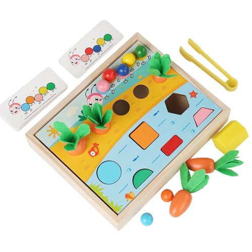 Lernspielzeug aus Holz, Karottenbauernhof-Spielzeug,Holz-Karotten-Farmspielzeug mit bunten Perlen | Farbform-Matching-Spiel, 3-in-1-Karottenform-Sortierspielzeug, Farbform-Feinmotorikspiel für Kinder von Aisyrain