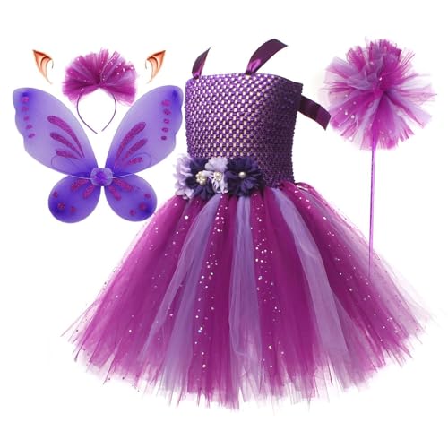 Prinzessin Blumenmädchenkleid, Prinzessinnen-Kleidung, Anziehkleidung mit elastischer Passform, Mädchenkostüme mit Stirnband, Schmetterlingsfeenflügel, für Mädchen im Alter von 2–12 Jahren von Aisyrain