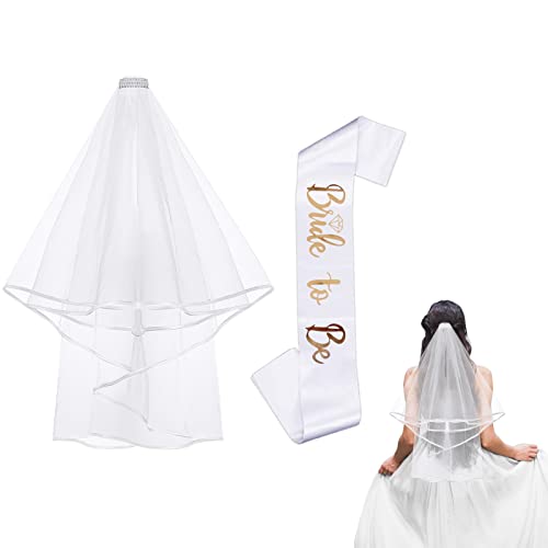 2PCS JGA Deko Frauen, Junggesellenabschied Frauen Schleier Braut mit Kamm Schärpe, Bride to Be Deko für Engagement Hochzeit Bridal Shower Junggesellenabschied von Aitsite