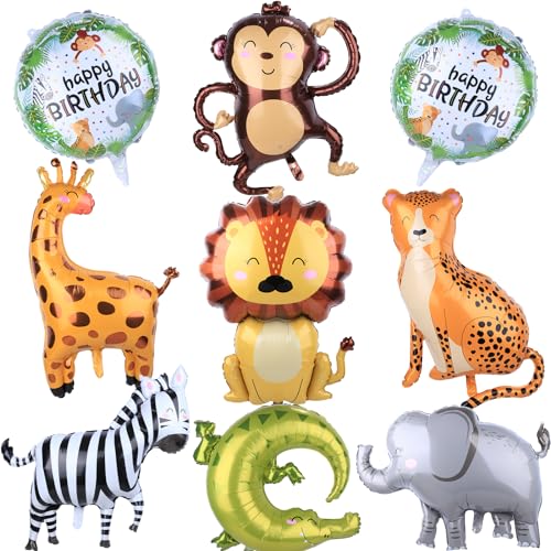 9PCS Luftballons Tiere, Dschungel Deko Waldtiere Geburtstag Deko Party Animals Luftballons Kindergeburtstag XXL Folienballon Affe Löwe Giraffe Zebra Leopard Elefant Krokodil Deko Junge Mädchen von Aitsite