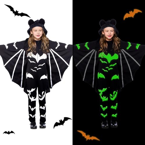 Aitsite Halloween Kostüme, leuchtende Fledermausanzüge, Fledermausanzüge für Jungen, Fledermaus-Einteiler für Kinder, Halloween für Jungen und Mädchen, Karnevalskostüme（120） von Aitsite