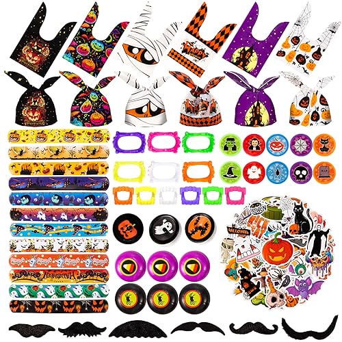 Aitsite Halloween Mitgebsel Kinder, 120PCS Give Aways Kindergeburtstag Halloween Tüten Schnapparmband Kinder Halloween Aufkleber Stempel Halloween Spielzeug Spiele Party Geschenke Halloween Pinata von Aitsite