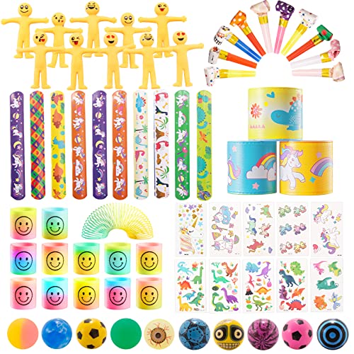 Aitsite Mitgebsel Kindergeburtstag Gastgeschenke Give Aways,62 Pcs Mix Kleine Geschenke für Mädchen & Jungen,Kindergeburtstag Mitgebsel Set Mit Flummi,Tattoo Kinder, Spiralen Geschenk, Schnapparmband von Aitsite