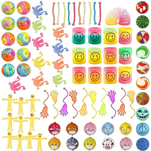 Mitgebsel kindergeburtstag Set, 82pcs Give Aways Kindergeburtstag Gastgeschenke Enthalten Regenbogenspirale, Autos zurückziehen, Dehnbarer Smiley Mann ,Klatschhand, Flummis, Puzzle-Kugeln etc. von Aitsite