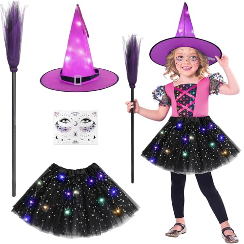 Aitsite hexenkostüm Kostüm Kinder, hexenkostüm Set Kleidung Halloween Rock Mädchen, Halloween Kostüm Vampir Mädchen, Halloween Kostüm für Halloween, Karneval und Rollenspiel von Aitsite