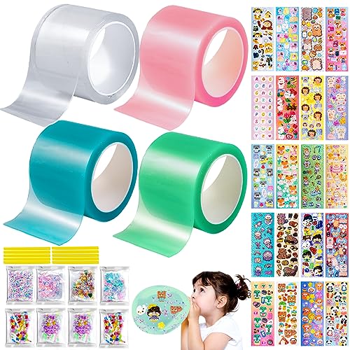 Nano Tape Bubbles Set, 38 Stücke Nano Bubble Tape Toy Kit, DIY Nano Tape Vier Farben, Blowing Bubble Tape, DIY Decompression Craft Kit für Mädchen Jungen, Multipurpose Poster Nano Tape von Aitsite