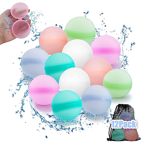 Wasserbomben Wiederverwendbar，12 Stück Wiederverwendbare Wasserbomben Wiederbefüllbare Wasserbomben Magic Splashy Balls Wasserballons Wiederverwendbar Reusable Water Balloon Netzbeutel von Aitsite