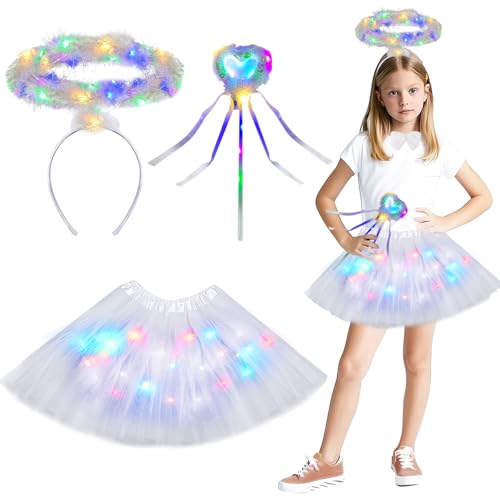 ts skirt Tierkostüm Kinder, Tüllrock mit Lichterkette Karneval, Tier Kostüm, Dschungel Kostüm Kinder, Mädchen Tüllrock Set, Mit Haarbänder Nase Schleifen Schwanz, Karneval Faschingskostüme Kinder von Aitsite