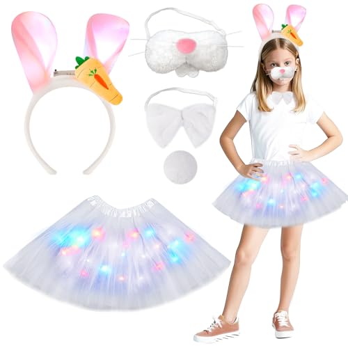 tuzi2 Tierkostüm Kinder, Tüllrock mit Lichterkette Karneval, Tier Kostüm, Dschungel Kostüm Kinder, Mädchen Tüllrock Set, Mit Haarbänder Nase Schleifen Schwanz, Karneval Faschingskostüme Kinder von Aitsite