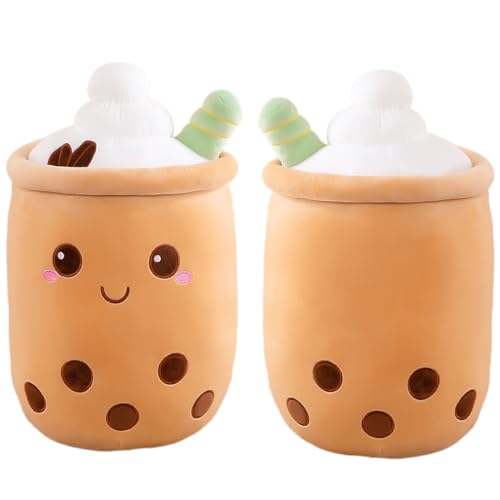 Aiuidun Bubble Tea Kuscheltier,Boba Stofftier Plüschkissen Spielzeug Weiches Umarmungskissen Geschenk für Kinder Mädchen Jungen(Braun-Runde Augen,35cm) von Aiuidun