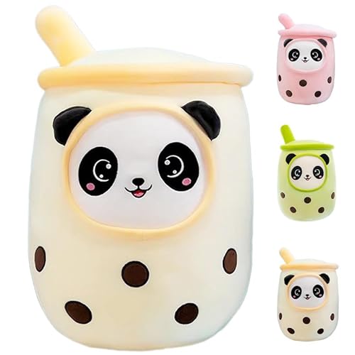 Aiuidun Panda Boba Kuscheltier,Bubble Tea Stofftier Plüschkissen Spielzeug Weiches Umarmungskissen Geschenk für Kinder Mädchen Jungen(Gelb,35cm) von Aiuidun