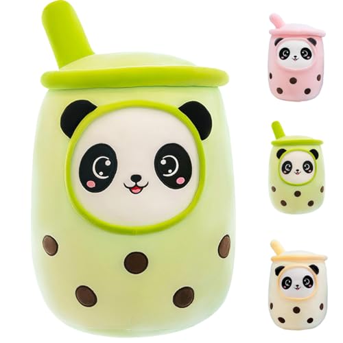 Aiuidun Panda Boba Kuscheltier,Bubble Tea Stofftier Plüschkissen Spielzeug Weiches Umarmungskissen Geschenk für Kinder Mädchen Jungen(Grün,35cm) von Aiuidun