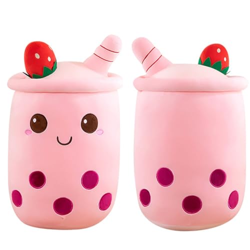 Aiuidun Bubble Tea Kuscheltier,Boba Stofftier Plüschkissen Spielzeug Weiches Umarmungskissen Geschenk für Kinder Mädchen Jungen(Rosa-Runde Augen,50cm) von Aiuidun