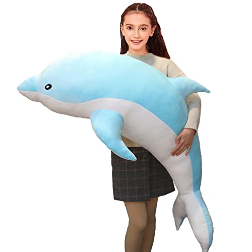 Aiuidun Delfin Kuscheltier,Stofftier Delfin Plüschtier Plüschkissen Superweiches Meerestier Plüschspielzeug Puppen für Jungen Mädchen Schlafkissen Geschenk (100cm/39.37inch, Blue) von Aiuidun