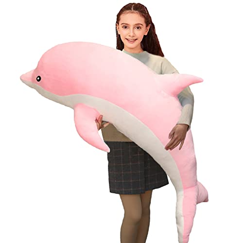 Aiuidun Delfin Kuscheltier,Stofftier Delfin Plüschtier Plüschkissen Superweiches Meerestier Plüschspielzeug Puppen für Jungen Mädchen Schlafkissen Geschenk (70cm/27.55inch, Pink) von Aiuidun