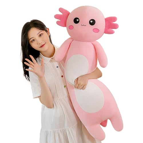 Aiuidun Plüschtier Axolotl Kuscheltier Stofftier Axolotl Plüsch Umarmung Kissen,Weicher Salamander Langes Wurfkissen Spielzeug,Schmusetier Geschenk für Kinder Mädchen Jungen(Rosa,80cm) von Aiuidun