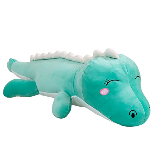 Aiuidun Plüschtier Dinosaurier Kuscheltier Stofftier Plüschkissen,Lange Dino Plüsch Spielzeug Umarmungskissen Lumbar Rückenkissen Puppe Geschenke für Kinder (120cm, Green - Happy) von Aiuidun