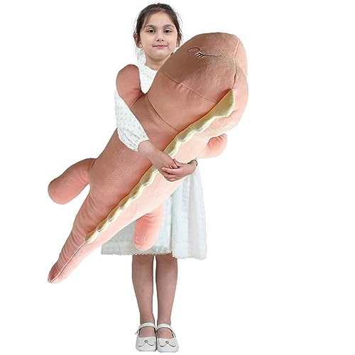 Aiuidun Plüschtier Dinosaurier Kuscheltier Stofftier Plüschkissen,Lange Dino Plüsch Spielzeug Umarmungskissen Lumbar Rückenkissen Puppe Geschenke für Kinder (100cm, Pink - Happy) von Aiuidun