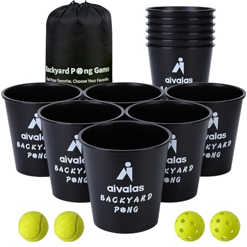 Aivalas Yard Pong Outdoor Games Set, Giant Pong Game with Durable Buckets and Balls, Toss Throwing Game for Beach, Camping, Lawn and Backyard, Black von Aivalas