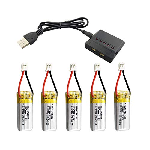 Aiwjeakh 5 StüCk 3,7 V 180 MAh mit 5 in 1 LadegeräT für RC Drone A20 A20W Teile Lipo RC Teile Drone ZubehöR von Aiwjeakh