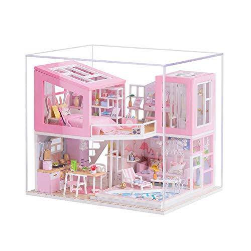 Aiwjeakh DIY Puppen Haus HöLzerne Puppen HäUser Miniatur Puppen Haus MöBel Kit Spielzeug für Kinder Weihnachts Geschenk M915, mit Schutz von Aiwjeakh