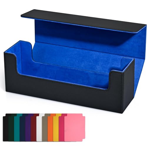 Aiwjeakh Kartenaufbewahrungsbox für Sammelkarten, PU-Kartendeck-Hülle, Kartendeck-Aufbewahrungsbox, Magnetverschluss, Kartenhalter für Magnetische Spielkarten, Blau + Schwarz von Aiwjeakh