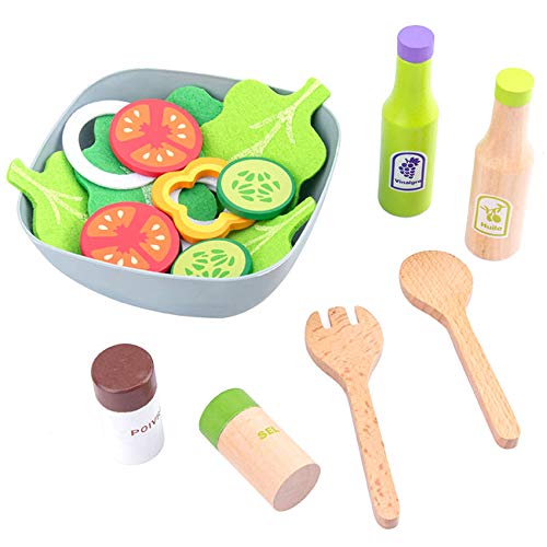 Aiwjeakh Kinder KüChenspielzeug DIY Kochen VortäUschen Spiel Simulation HolzküChe Essen Spielzeug für Kinder Spielzeug Set - Salat GemüSe von Aiwjeakh