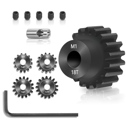 Aiwjeakh Ritzelsatz 5-Teilig, 14T 15T 16T 17T 18T M1 Ritzel Aus Metall Aus Gehärtetem Stahl, Passend für 5 mm RC-Motorwelle mit Sechskantschlüssel von Aiwjeakh